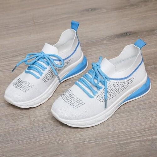 Womens Mesh Walking Shoes Rhinestone Glitter Lace Up Sneakers Summer Supply Breathable A66