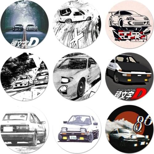 58mm cartoon initial d JDM Drift Badge Brooch Pin Accessories For Clothes Backpack Decoration gift