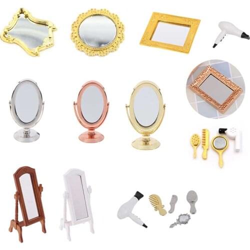 1/4/5pcs Metal Practical Bathroom House Miniature Vintage Comb Hair Dryer Mirror 1/12 Scale Dolls Furniture Toy
