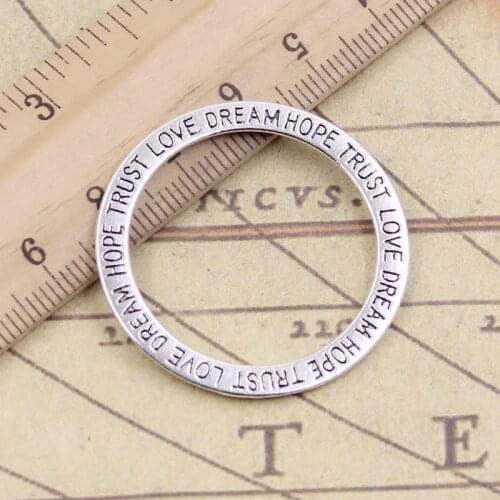 10pcs Charms Circle Love Hope Trust Dream 35mm Tibetan Bronze Silver Color Pendants Antique Jewelry Making DIY Handmade Craft