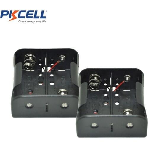 2 Pcs Black Plastic 2-Wired 2 x 1.5V D Size Battery Holder Storage Case