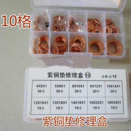 245Pcs Solid Copper Washer M4-M18 Flat Ring Sump Plug Oil Seal Assorted Set Box
