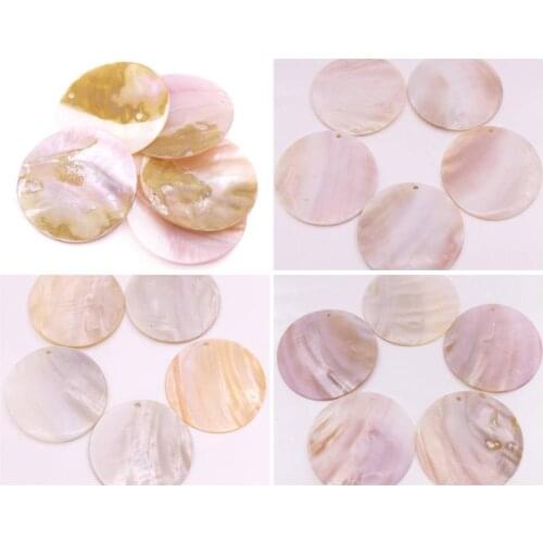 5 PCS Round Coin Natural Beige Shell Charms Pendants Top Drilled 40mm 50mm 60mm Choose