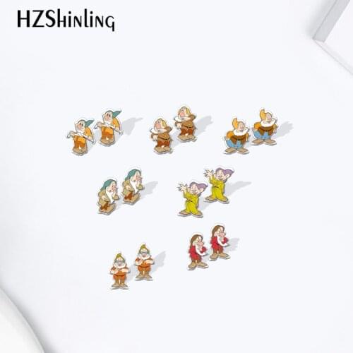 Disney Seven Dwarfs Snow White Acrylic Stud Earrings Resin Epoxy Ear Jewelry