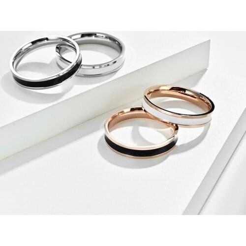Korean Style Free Shipping Simple Black Enamel Strip Rose Golden Unix Finger Rings Stainless Steel Men Women Unisex Engagement