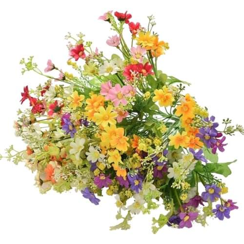 6Pcs bouquet Multicolor Cute Silk Daisy Artificial Decorative Flower DIY Wedding Flower Bouquet Home Room Table Decoration gift