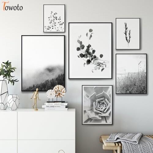 Black and White Nature Botanical Prints Nordic Poster Landscape Canvas Painting Minimalist Modern Wall Art Coastal Scandi Decor