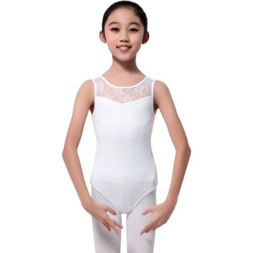 Girls Cotton Lycra Lace Black Tank Dance Leotard with Open Back Girl Ballet Dancewear Ladies Costume Bodysuit