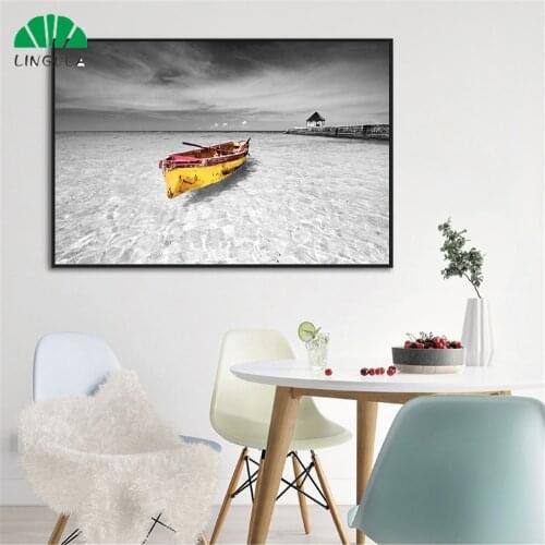 Black White Painting Seascape Landscape Sea Boat Posters and Prints Canvas Art Paint Home Decor Wall Pictures for Living Room