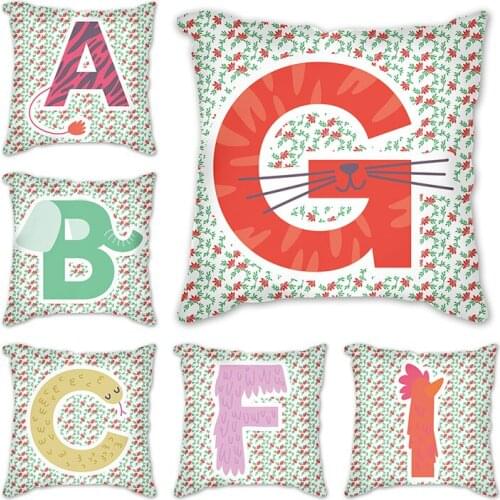 Black White Flower Letter sofa Decorative Polyester Pillow Case Home Cushion Cover 45*45cm Kids Room Decor English Alphabet