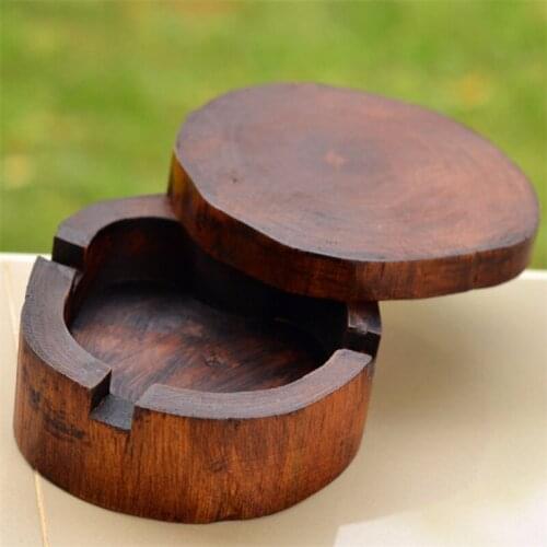 Crative Fashion Hot Selling Wood Color Southeast Asia Features Solid Wood Ashtray Personality Wooden With Lid Ashtray