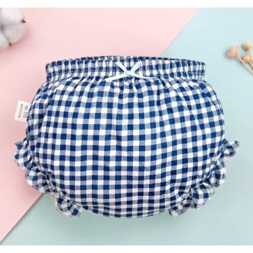 Lucky Big Cat Childrens underwear ruffled small bowknot bread pants printed diaper pants(Blue plaid