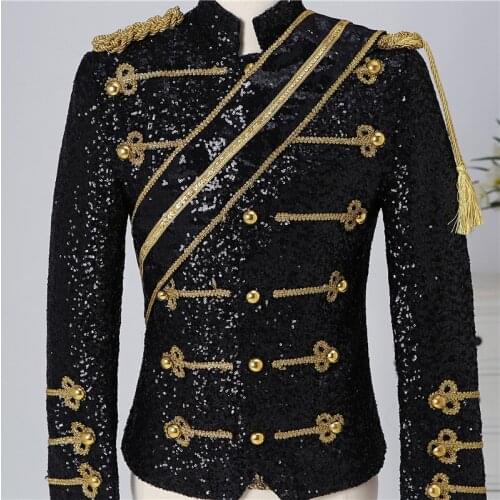 Exclusive Michael Jackson black and white tassel sequin costumes stage nightclub bar male band rock singer costume male jacket