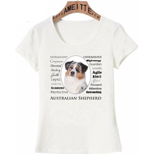 Australian Shepherd Traits T-shirt Summer Fashion Women Short Sleeve Funny Dog Design Casual White Tops Cute Girl Tees