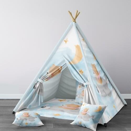 Play Tent for Kids Wigwam Portable Indoor Playground Tents Children Bedrooms Light Blue Bear Star Plane Model 158