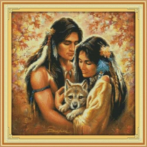 Joy Sunday Tender&Soft As Water Couple Figure Pattern Printed Canvas Cross Stitch Kit DMC 14CT Fabric Counted Embroidery Thread