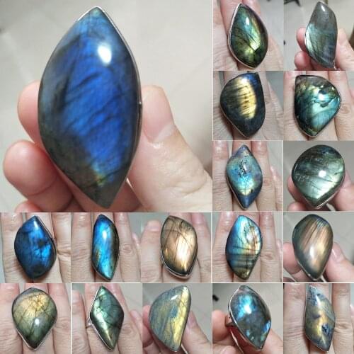 Ring Natural Stone Irregular Shape Bead Blue Gold Labradorite Ring Adjustable Finger Ring For Women Men Jewelry Gift Cabochon