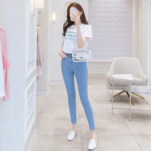 Summer Casual Elastic Slim Sexy Plus Size Denim Trousers Vintage Denim Pencil Pants Women High Waist Stretch Skinny Jean Ladies