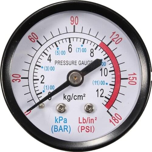 Bar Air Pressure Gauge 13mm 1/4 BSP Thread 0-180 PSI 0-12 Manometer Double Scale For Air Compressor Iron Diameter about 52mm