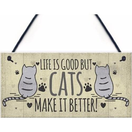 Meijiafei Funny Cat Signs For Home Cat House Hanging Wall Plaque Sign Xmas Sign For Animal Lovers 10" X 5"