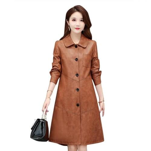 Big Size 3XL Leather Coat Women New 2021 PU Women Leather Jacket Long Slim Motorcycle Leather Clothing Female Coats Black