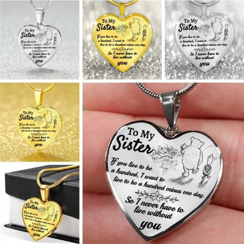 To My Sister Love Heart Pendant Necklaces Family Gifts for Sisters Best Birthday Gift