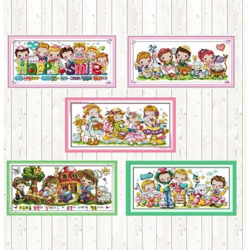 Happy Farm DIY Needlework Crafts DMC Cotton Thread Printed Canvas 14CT 11CT Counted Stamped Handmade Cross Stitch Embroidery Kit