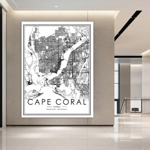 CAPE CORAL world City Map Posters Canvas Paintings Wall Art Prints Home Interior Decor for living room framed