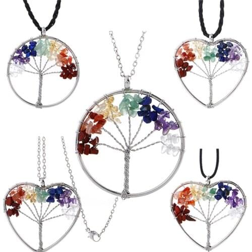 Velishy 7 Chakra Healing Tree Of Life Pendant Necklace Copper Natural Stone Women Christmas Gift