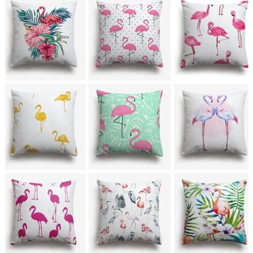 Sweetenlife Exotic Pink Flamingo Cushion Cover Tropical Palm Leaf Cushion For Chair Watercolor Floral Hawaii Style Pillow Cases