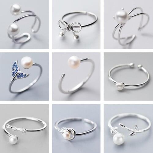 PONYKISS 925 Sterling Silver Animals Leaf bowknot Zircon Pearl Adjustable Rings for Women Party Fine Jewelry wholesale Accessory