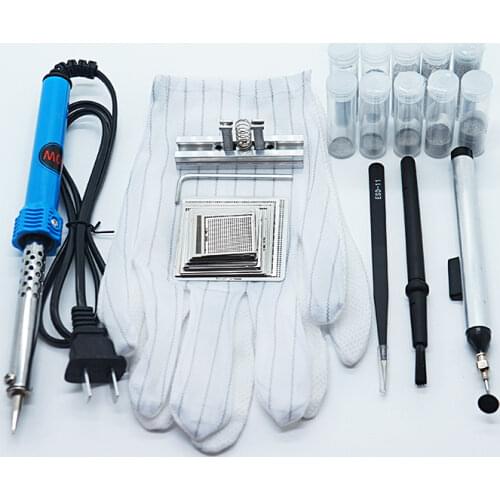 Directly Heat BGA Reball Reballing Net Universal Stencils Template Set Kit Silver Steel Welding Fluxes with stand Kit