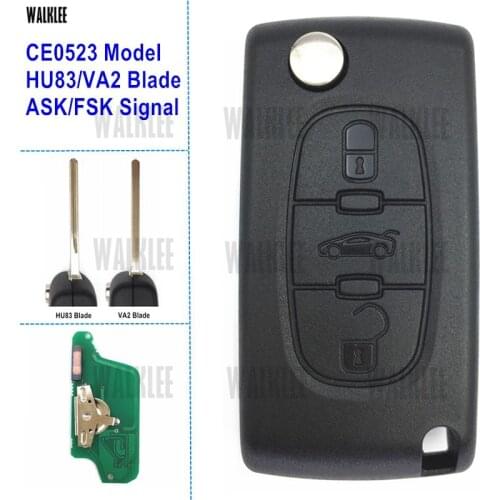 WALKLEE Remote Key 3 Buttons Fit for Peugeot 407 308 307 208 207 Partner Keyless Entry 7941 Chip (CE0523, ASK/FSK, VA2/HU83)