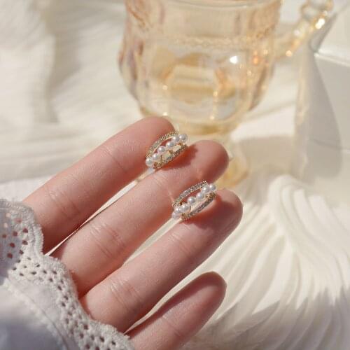 Luxury Pearl Stud Earrings for Girls AAA Cubic Zirconia Metal Ear Bone Clip Party Jewelry Accessories Gift