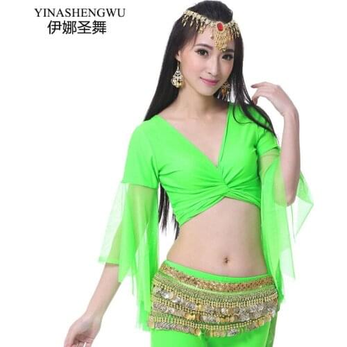 Mesh Butterfly Sleeve Top Belly Dance New Apparel Lace Top Lady Dancing Patchwork Top Solid Free Size