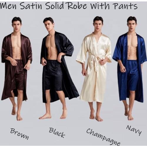 Silk Robe Men Robe Sleepwear Groomsman Robe Satin Silk Robes Nighty for Adults Size S-XXL Pants Robe Robes for Men