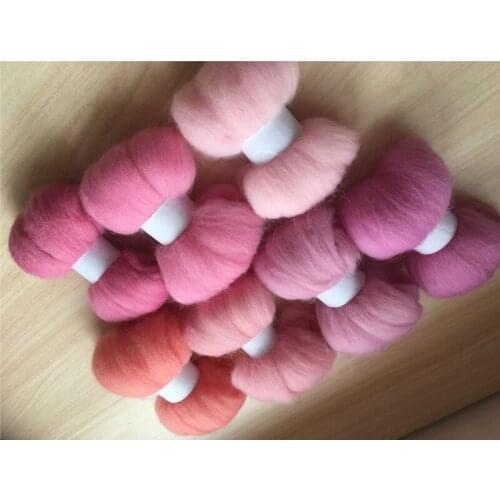 Wool needle felting poke fun DIY roving felt 100% merino wool fiber Pink color 10g/7pcs/lot
