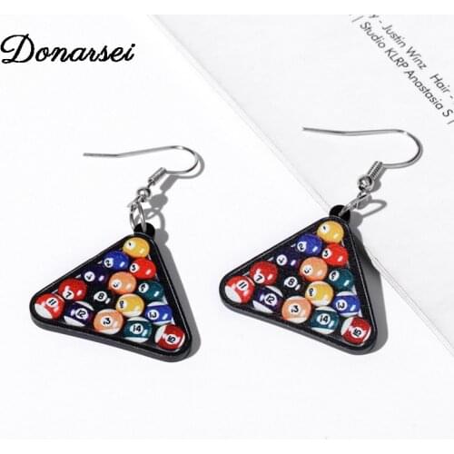 Donarsei Cute Mini Colorful Billiards Acrylic Drop Earrings For Women Creative Billiard Ball Dangle Earrings Gift