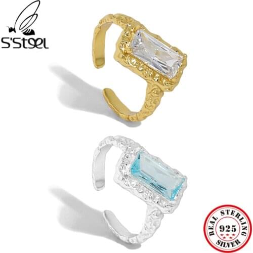 SSTEELL 925 Sterling Silver Korean Design Zircon Texture Opening Ring Gift For Women Wedding Adjustable Accessories Jewelry