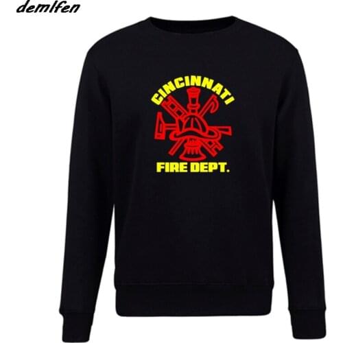 Spring autumn Fashion Casual Men Fleece O-Neck Sweatshirt Cincinnati Fire Department Firefighter hoodies Hip Hop Coat Tops