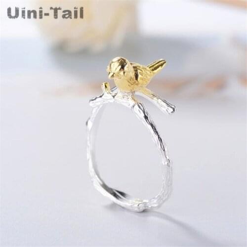 Uini-Tail hot new 925 sterling silver creative golden bird opening ring national wind small animal jewelry fashion trend GN794