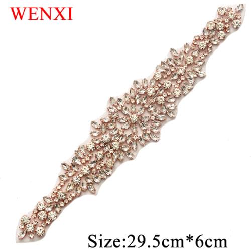 WENXI 5PCS Handmade Rhinestones Appliques Sewing On For Bridal Dress Sash DIY Wedding Gown Belt WX898