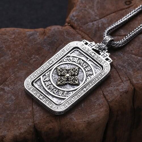 925 Sterling Silver Jewelry Men Women Diamond Turn Pendant Thai Silver Retro six-word Mantra Cloud
