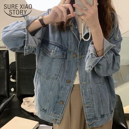 Plus Size Jeans Denim Coat New Jean Jacket Vintage 2021 Women Clothes Korean Loose Womens Autumn Jacket Blue Casual Tops 16295