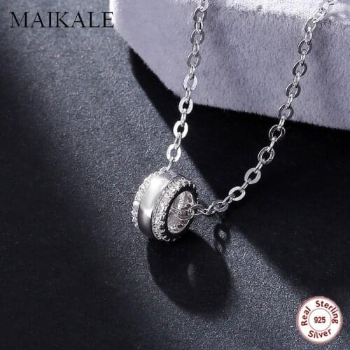 MAIKALE Luxury 925 Sterling Silver Necklace Chain Round Gem AAA Cubic Zirconia Pendant Necklaces for Women Girls Jewelry Gifts