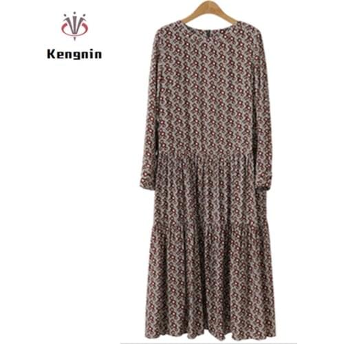 2020 Spring Autumn European Style Plus Size 4XL Floral Female Vestidos O-Neck Long Sleeve Women Dresses Loose Street Brand Robe
