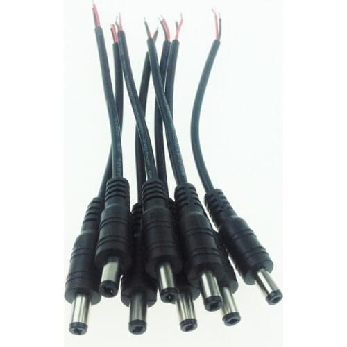 10Pcs Male 5.5X2.1mm DC Power Connector Adapter Cable Pigtail Plug Wire for led strip #LRT15608