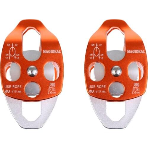 2 Pieces 32KN Double Pulley Aluminum Ball Bearings For Outdoor Climbing Rescue Exploring Rappelling Engineering