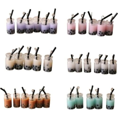 5Pcs 3D Miniature Kawaii Pearl Milk Tea Cup Pendants Resin Figurine Charms for DIY Jewelry Craft Earring Keychain Accessories