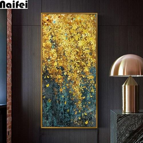 Full Diamond Embroidery Golden Leaf Restaurant Picture Cross Stitch DIY Diamond Painting Diamond Mosaic Rhinestones Home Decor